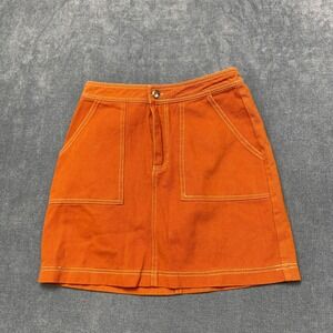 Sofi Angel Mini Skirt Womens S Orange Denim Classic Fit Contrast Stitch Pockets